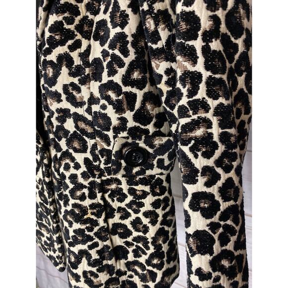 Forever 21 Size M Leopard Print Cache Crop Swing Jacket Coat 3/4 Sleeves - Picture 4 of 8